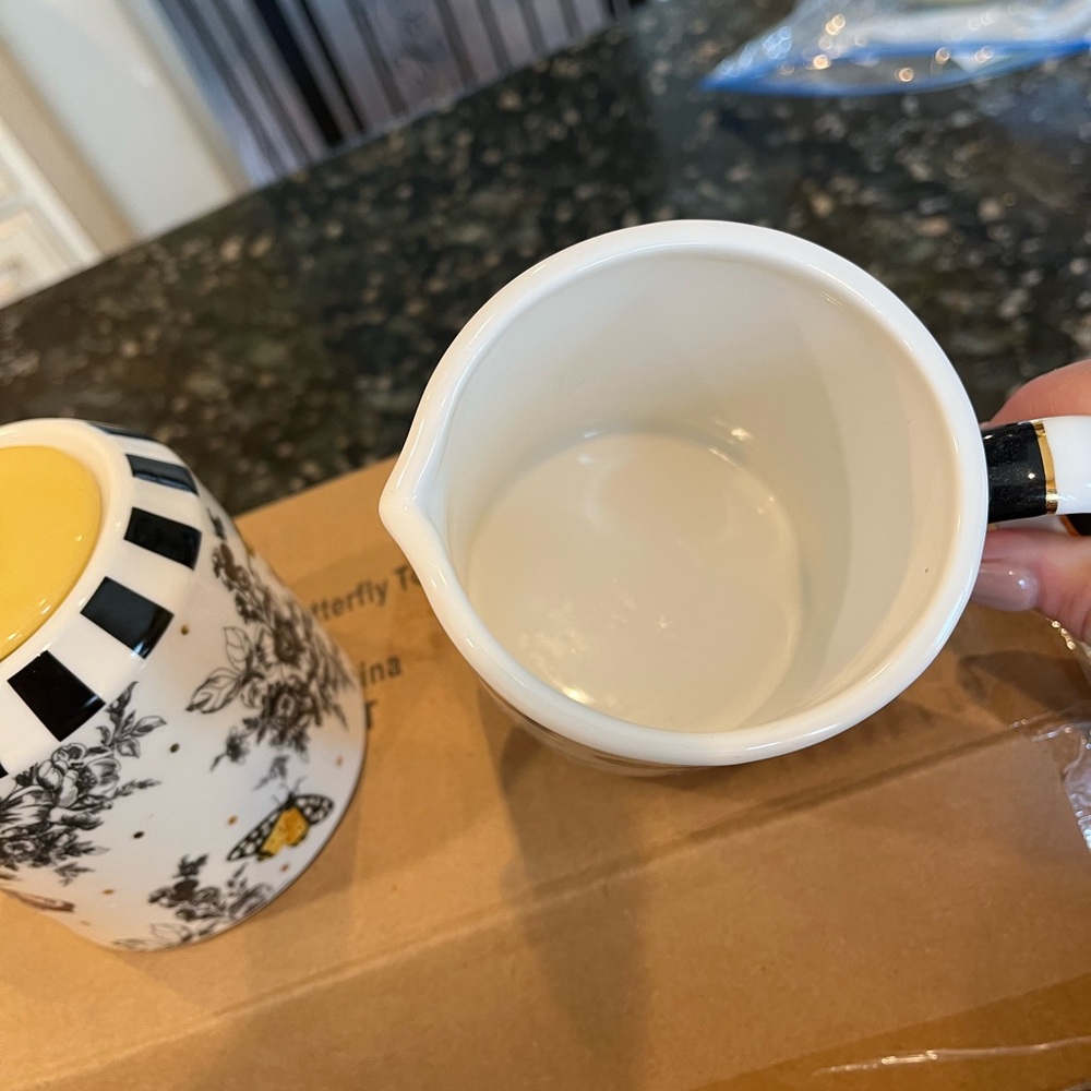 Mackenzie-Childs Floral Butterfly Toile Creamer and Sugar Set. Decor only. - Picture 4 of 5